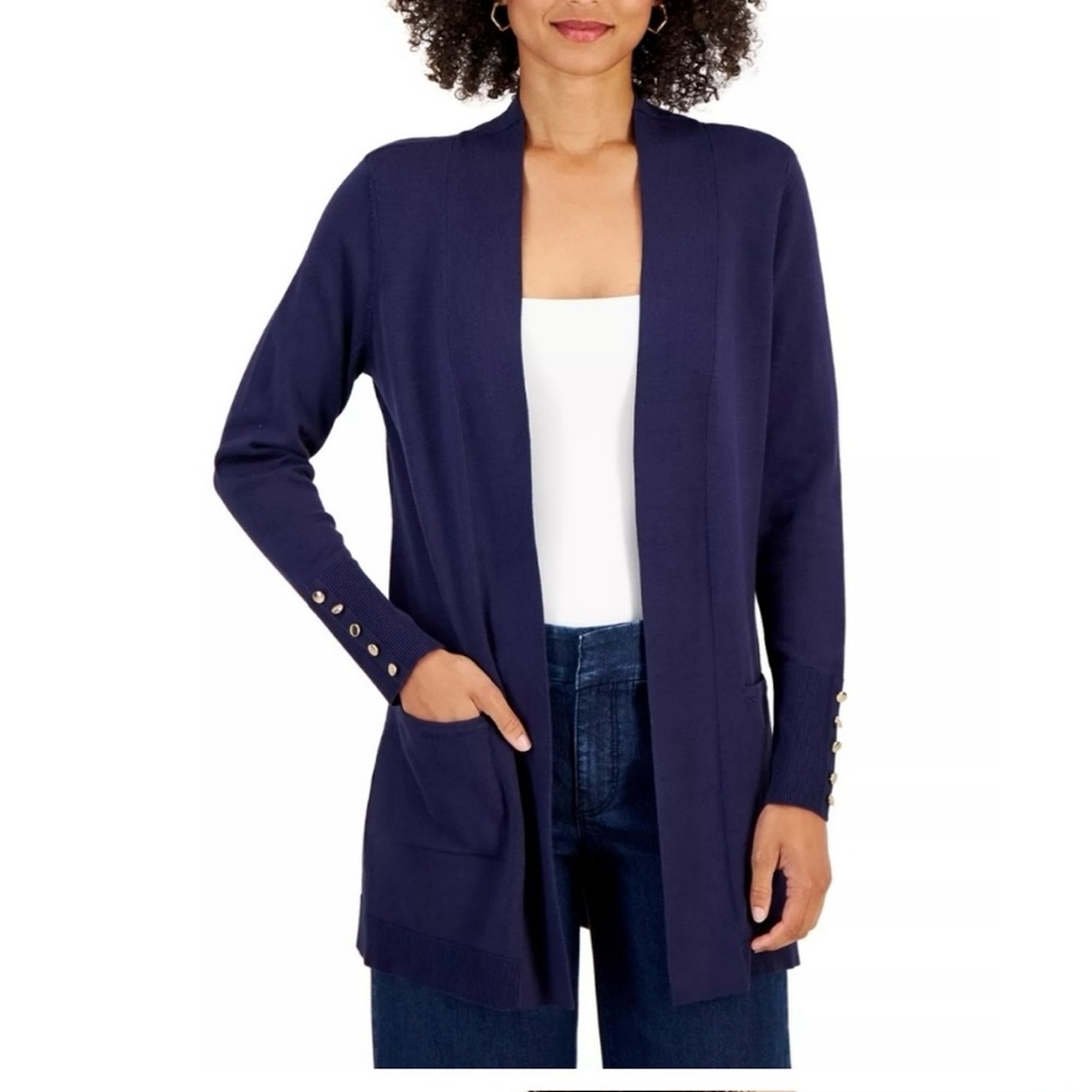 NWT JM Collection Intrepid Blue Cardigan Sweater Relaxed Fit Knit Petite Medium